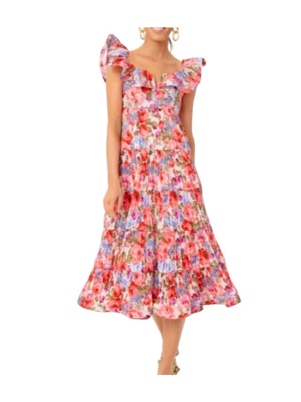 NWT Beulah Rita Floral Ruffle Midi Dress Large Tuckernuck Exclusive MSRP $274